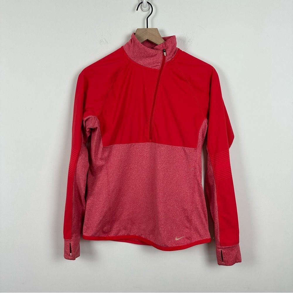 Nike Running Dri Fit Red Long Sleeve Pullover Half Zip Top, M